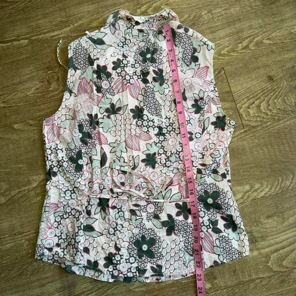 Floral Tie-Back Blouse by MaxMara Size Large 100% Cotton - Picture 7 of 8